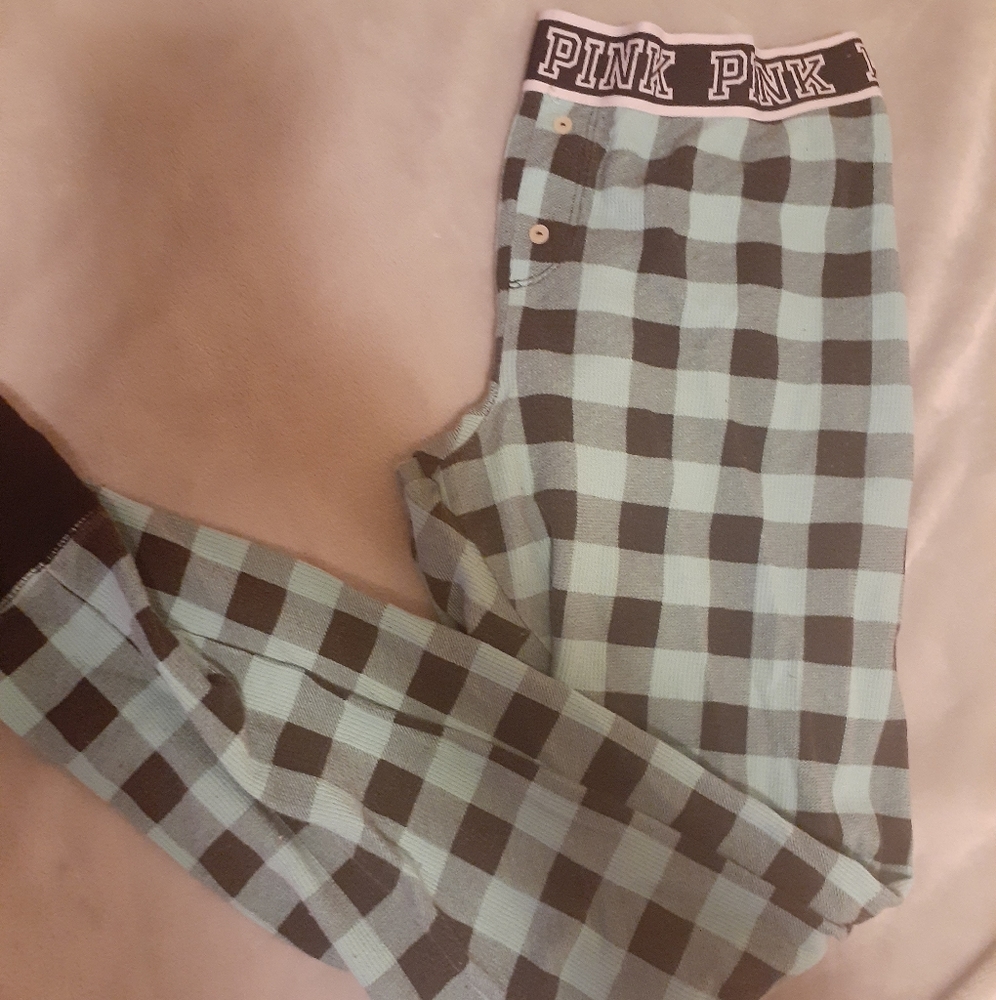 💙Pink VS waffle plaid pajama bottoms💙